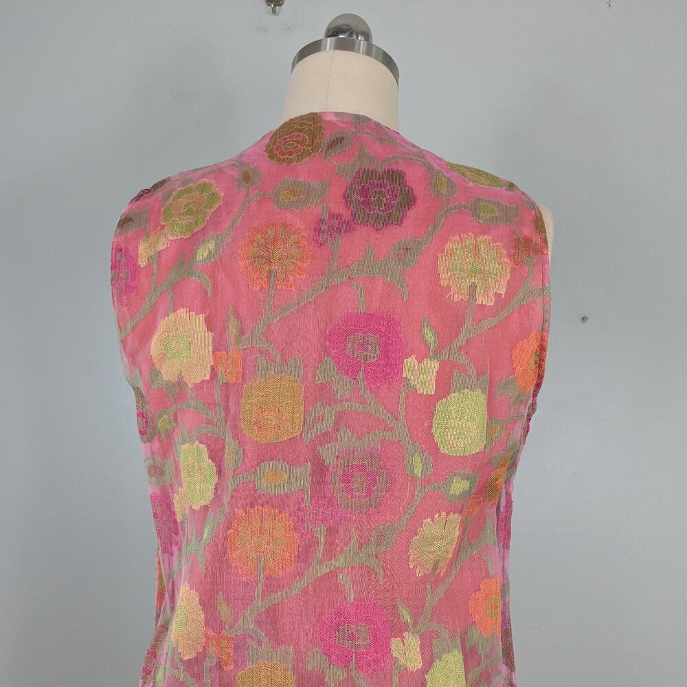 Floral Midi Dress Cotton Silk Handmade Tibet Tie Pink Green Orange Yellow M - Picture 5 of 9